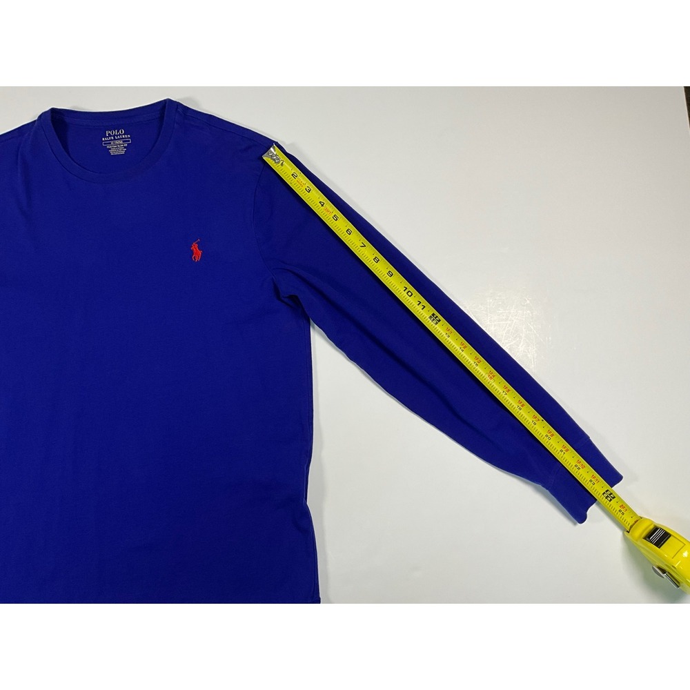 Polo Ralph Lauren Mens Custom Slim Fit Long Sleeve Blue T-Shirt Red Pony Size M - Picture 9 of 14